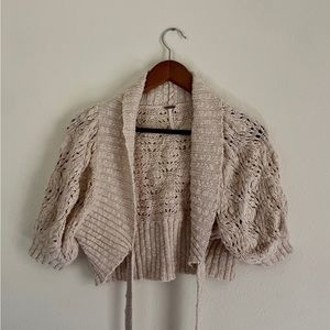 Free People Crochet Cropped Cottage Core Sweater Cardigan